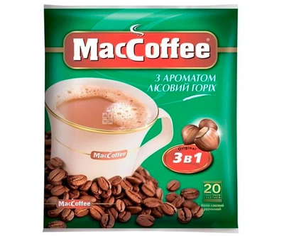 Кавовий напій кава розчинна MacCoffee 3в1 з ароматом Лісовий горіх 20шт * 18г