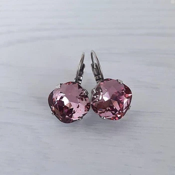 Cерьги Hand Made винтажные с кристаллами Swarovski бордово-розового цвета Antique Pink