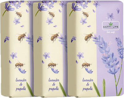 Упаковка твердого мыла Happy Life Лаванда и прополис 180 г x 3 шт (2301000481690)