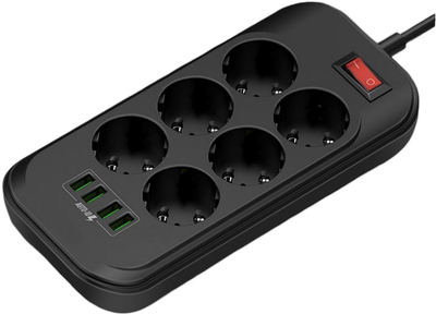 Сетевой фильтр-удлинитель ColorWay 6 розеток/4 USB 2 м Black (CW-CHE64B)