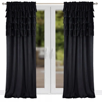 Штора XZhome Glamour велюрова з воланами, блекаут 140 х 250 см на тасьмі (555-25B) чорна
