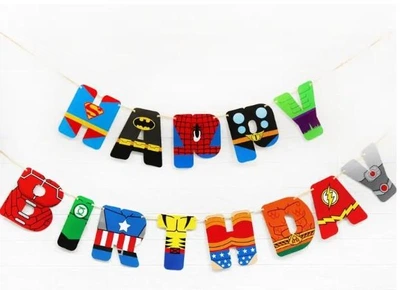Бумажна гірлянда Happy Birthday Супергерой 2,5 метри