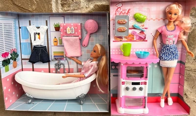 Набор кукол с кукольной мебелью Ванная комната и Кухня Defa Lucy Tidy Bathroom