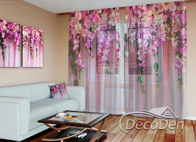 3D - Фото Тюль PHOTODECOR "Рожеві ламбрекени"