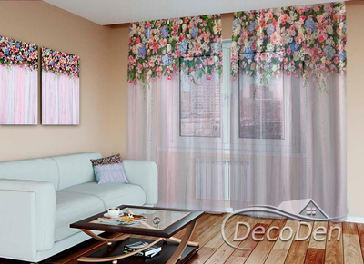 3D - Фото Тюль PHOTODECOR "Ламбрекени з квітів"