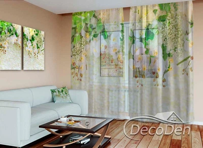 3D - Фото Тюль PHOTODECOR "Ламбрекени з орхідей та квітів 2"