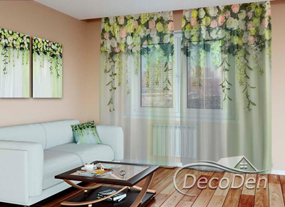 3D - Фото Тюль PHOTODECOR "Ламбрекени з ніжних троянд"