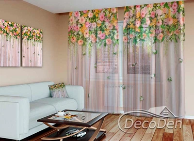 3D - Фото Тюль PHOTODECOR "Ламбрекены из цветов и ромашек"