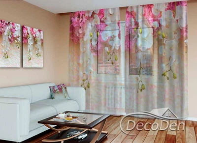 3D - Фото Тюль PHOTODECOR "3D Ламбрекени з білих орхідей" 1 кв.м