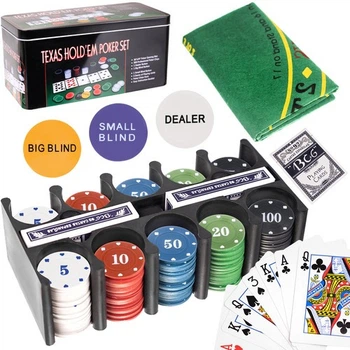 Набір для покеру ТЕХАС, 200 фішок, 2 колоди карт Texas hold'em Poker Set в металевій коробці
