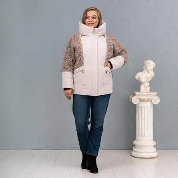 Женская зимняя куртка большого размера UF-fashion Самира барашек-ева 58 пудровый