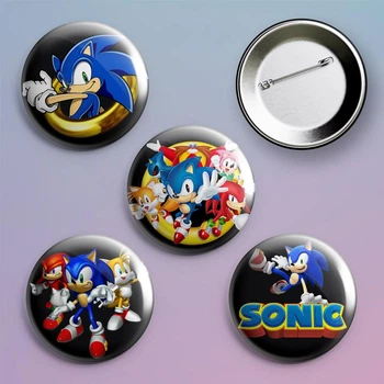 Закатные значки Sonic the Hedgehog металлические на булавке 56 мм 4 штуки в комплекте