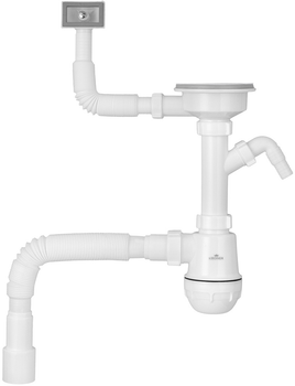 Сифон для кухонної мийки KRONER KRP KS02-1WHI 3 1/2"х40/50 мм з квадратним переливом