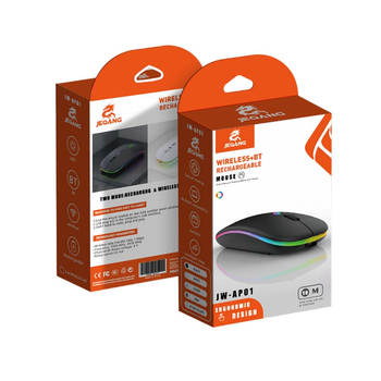 Беспроводная компьютерная мышка JEQANG JW-AP01 совместима с Bluetooth 5.1 и 2.4G, выполнена в стальном корпусе.
