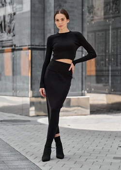 Жіночий В'язаний Костюм Стаф Комплект Спідниця Топ Staff Black XS-S (298093)