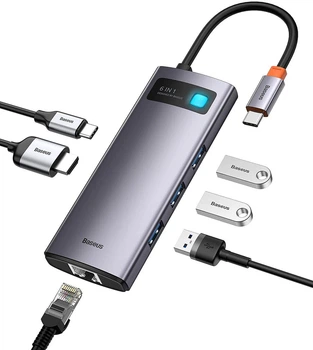 Концентратор хаб USB C 6-в-1 док-станция Baseus с 4K HDMI3 порта USB 3.0 Grey (CAHUB-CW0G)