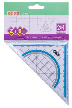 Косинець 2 в 1 ZiBi ,140 мм, 90°45°, з блакитною смужкою, блістер, KIDS Line ZB.5623-14 (6002)