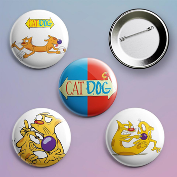 Закатні значки Котопес CatDog металеві на шпильці 56 мм 4 штуки в комплекті