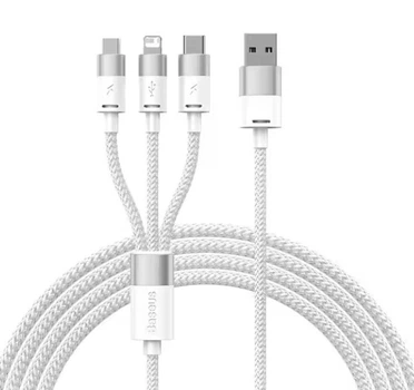 Кабель для быстрой зарядки Baseus универсальный 3 в 1 Lightning micro-USB USB Type-C White