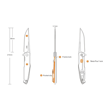 Нож складной карманный, туристический, с фиксацией Frame lock Ruike P108-SF Silver 210 мм