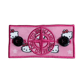 Патч Стон Айленд (Stone Island) Hello Kitty + 2 гудзики Малиновий
