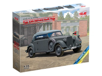 Сборная модель ICM Typ 320 W142 Cabriolet Soft Top, Немецкий штабной автомобиль 2СВ с поднятым тентом 35542