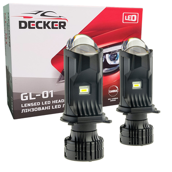 Led светодиодные мини линзы Bi-LED MiniLens Decker Led GL-01 PRO H4 6000k 9000lm 65w 9-32v