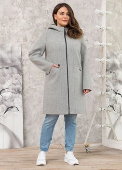 Демісезонне пальто з капюшоном Lady Prestige Л602 52 світло сіре