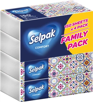 Упаковка серветок для обличчя Selpak Comfort 150 шт х 4 пачки (8690530053328)