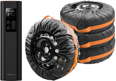 Набір Автокомпресор Baseus Super Mini Inflator Pump Black (CRCQ000001) + Чохли для коліс Lavita R16-R17 (LA 140105L)