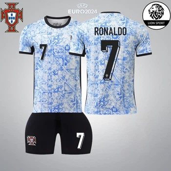 Футбольна форма дитяча Lion SPORT Ronaldo (Роналдо) 7 Збірна Португалії сезон 24/25, 24 розмір, ріст 130-140 см, синьо-біла з чорним