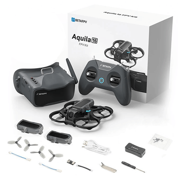 Квадрокоптер BETAFPV Aquila16 FPV Kit - FPV дрон з камерою, БК двигуни, до 8 хв окуляри VR03, пульт LiteRadio 2 SE та кейс Чорний