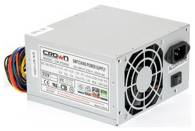 Блок живлення 400 Вт CROWN, 24+4 pin, живлення відеокарти - Ні, 80 мм, ATX, CM-PS400/80 Б/В