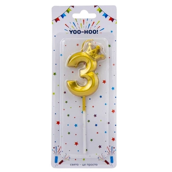 Свічка для торта "3", золота, 14.5*13 см YOO-HOO!