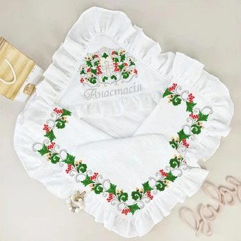 Крыжма из муслина для девочки Family Tradition с вышивкой 100х100 см белая Калина с дубочком