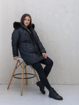 Зимний женский пуховик большого размера UF-fashion ЛР-172-песец 54 черный
