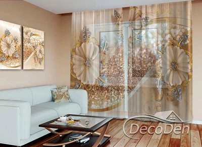 3D - Фото Тюль PHOTODECOR "Квіти зі стразами" 1 кв.м