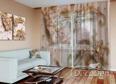 3D - Фото Тюль PHOTODECOR "3D Квіти з перлами та стразами" 1 кв.м