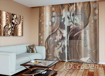 3D - Фото Тюль PHOTODECOR "Коричневий візерунок зі стразами"