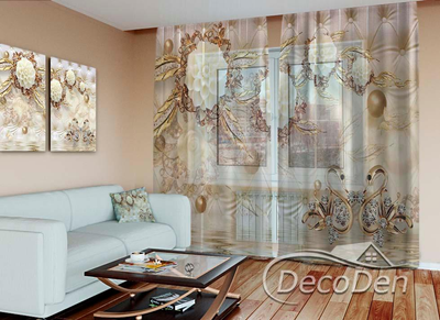 3D - Фото Тюль PHOTODECOR "3D Квіти та лебеді зі стразами"