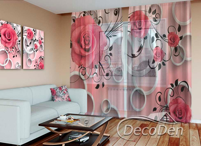 3D - Фото Тюль PHOTODECOR "3D Троянди та кільця"