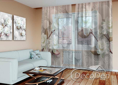 3D - Фото Тюль PHOTODECOR "3D Квіти з кулями"