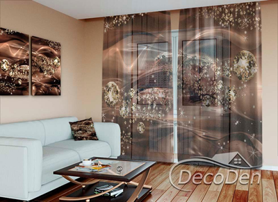 3D - Фото Тюль PHOTODECOR "Діаманти на коричневий фон"