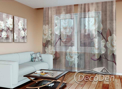3D - Фото Тюль PHOTODECOR "3D білі троянди"