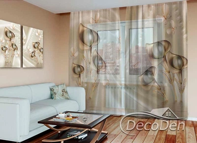 3D - Фото Тюль PHOTODECOR "Каллы с жемчугом и бабочками"