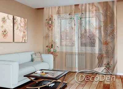 3D - Фото Тюль PHOTODECOR "Роза и брошки"