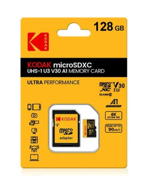 Карта пам`ятi MicroSDHC 128GB UHS-I/U3 Class 10 Kodak A2 R100/W50MB/s + SD-adapter