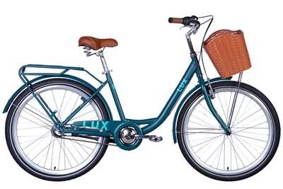 Велосипед Dorozhnik 26" LUX планет рама-17" изумрудный (матовый) с багажником заднего St с корзиной Pl с крылом St 2024