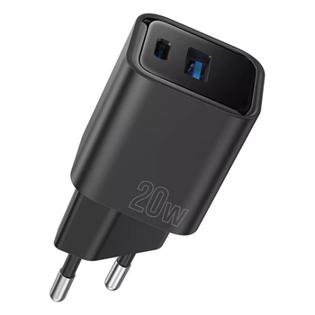 Блок живлення 20W Швидка зарядка Proove Silicone Power Plus (Type-C + USB, QC 3.0 + PD 3.0) Black| Мережевий зарядний пристрій (WCSP2011001)
