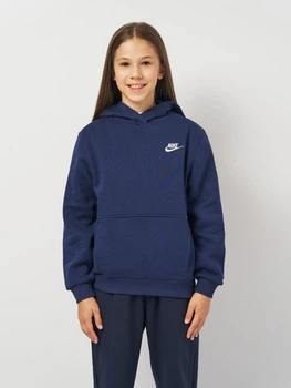 Дитяче тепле худі на флісі для дівчинки Nike K Nsw Club Flc Flc Hdy Lbr FD3000-410 137-147 см Темно-синє (196607240434)